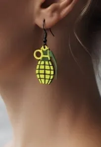 Grenade Earrings – Grenade Shaped Pendant view 2