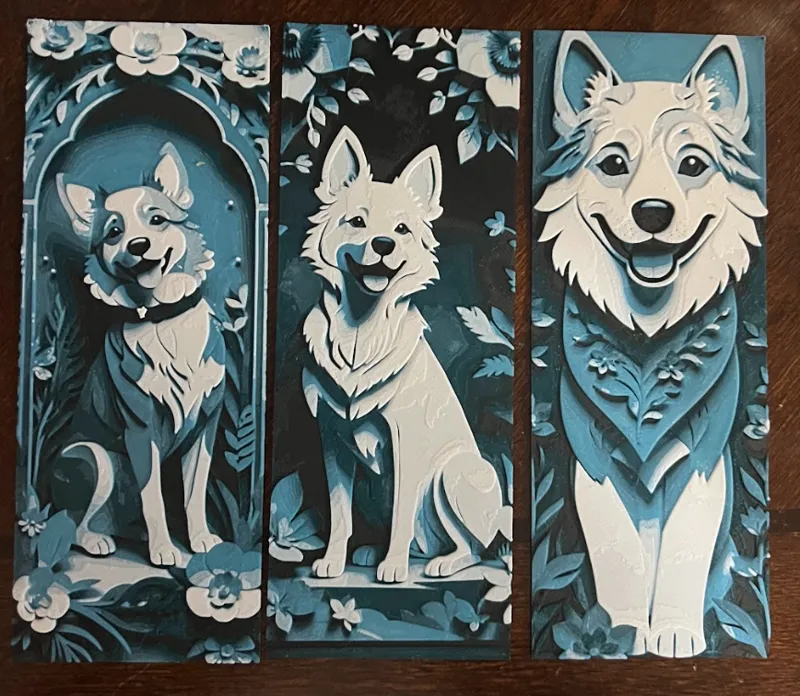 Papercraft style dog portraits -set of 3 bookmarks