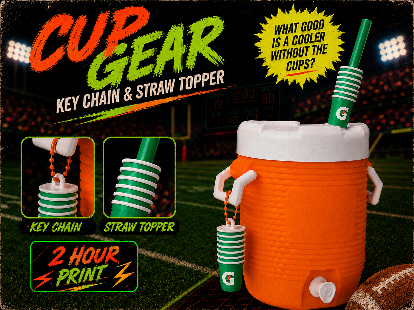 Sports Cooler Paper Cup Keychain and Straw Topper