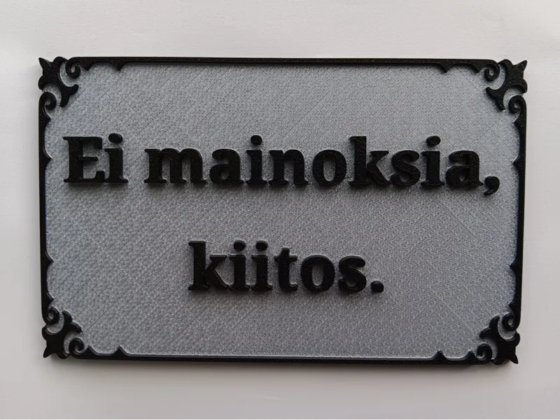 Finnish "no advertisements, thank you" door sign