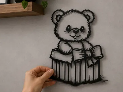 Teddy Bear Gift Box – Cute Decorative Wall Art