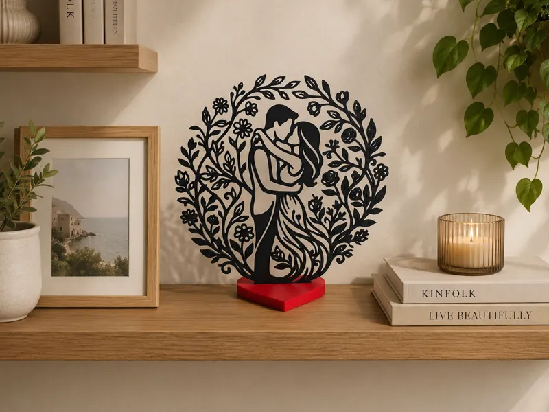 Romantic Couple Silhouette with Heart Base