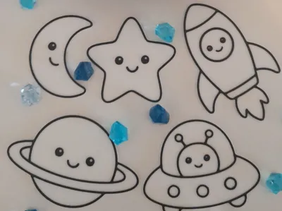 Cute Space Kids Painting Kit. Easy to Print