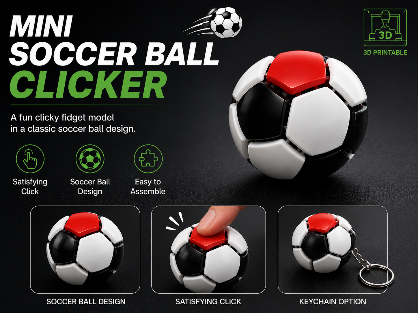 Mini Soccer Ball Clicker Keyring