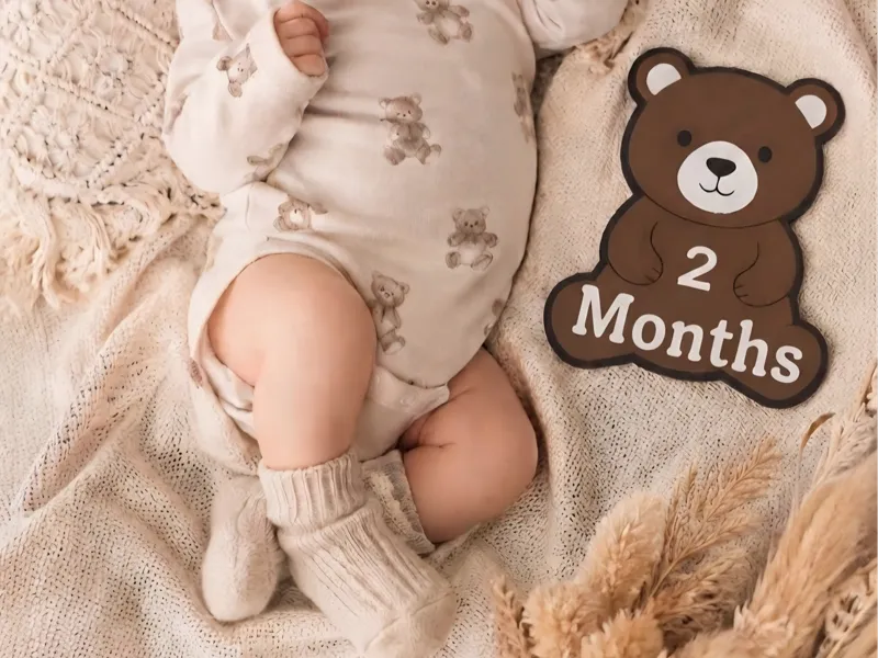 "Bear" milestone plaque for baby photos 2 month