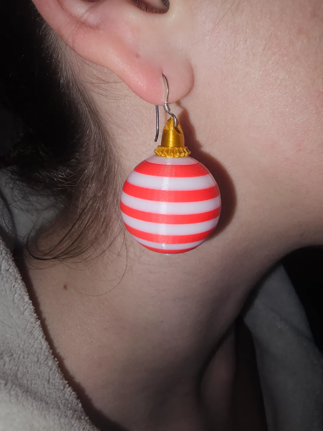 Cute Stripy Christmas Baubles Earrings! view 2