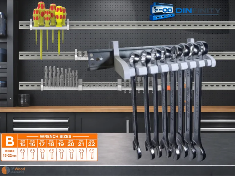 Metric Wrench Holder 15-22 mm DIN Rail | DINfinity