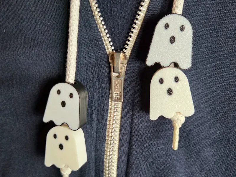 Ghost Hoodie Drawstring Sliders Halloween Spooky