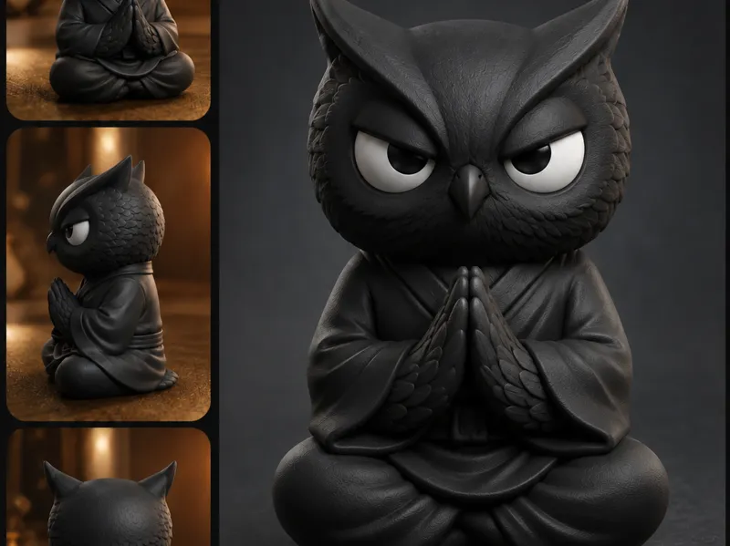 Grumpy Zen Owl Monk Figurine