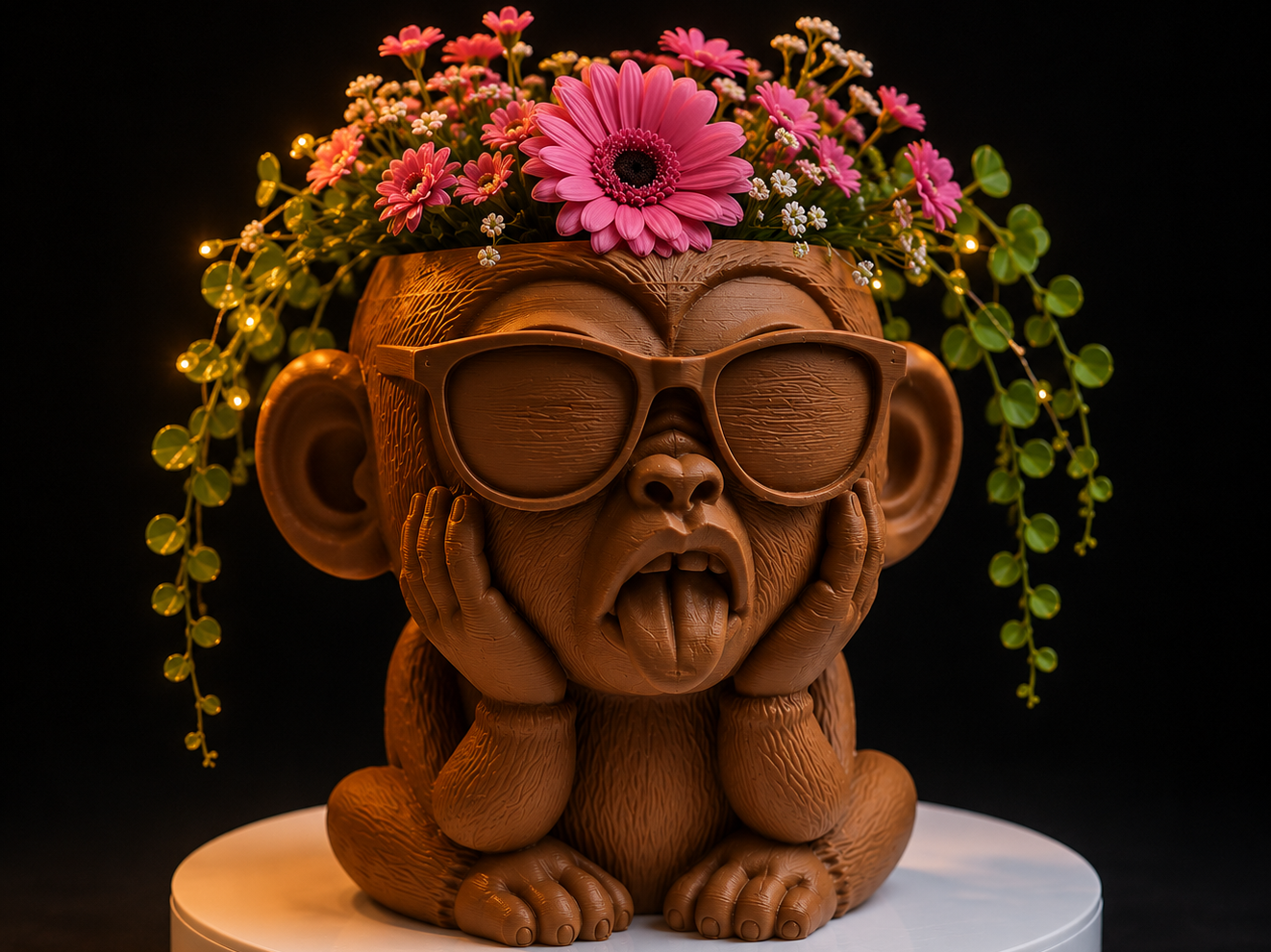 Lustiger Affen-Blumentopf mit Sonnenbrille - zunge