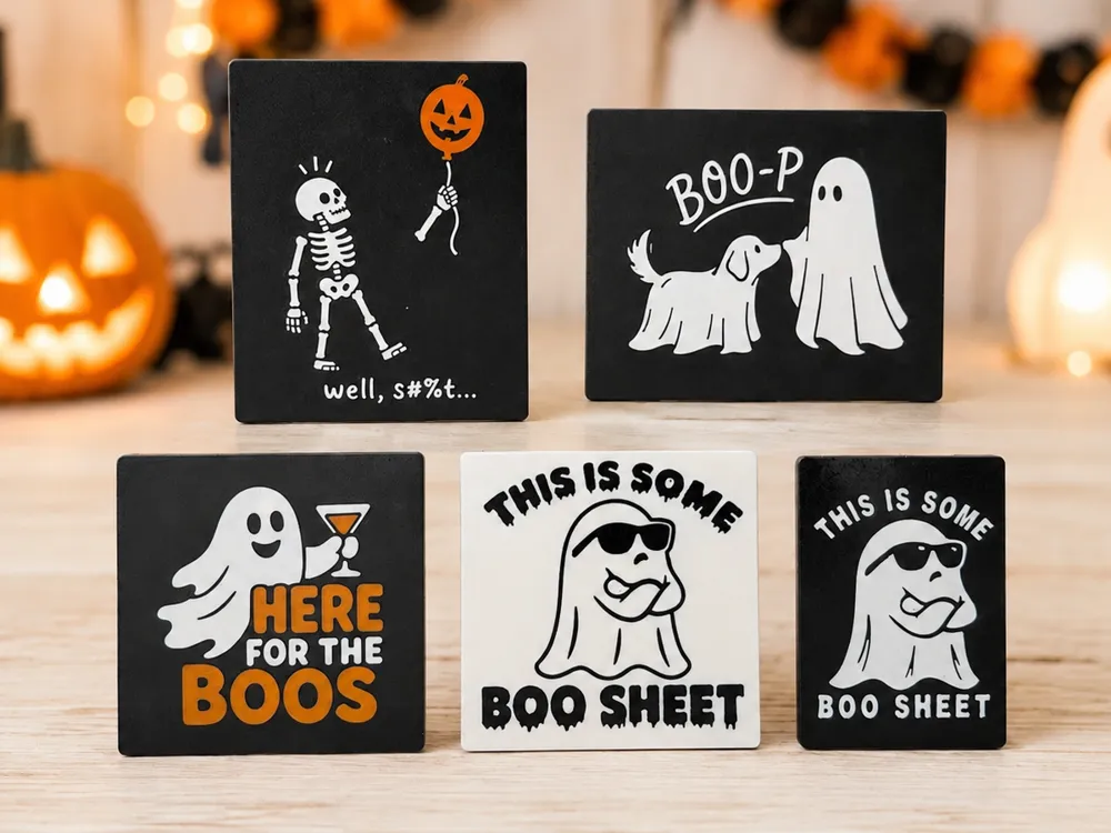 Letrero o emblema decorativo: Fun Halloween Signs - Magnetic Faces. Referencia del modelo original.