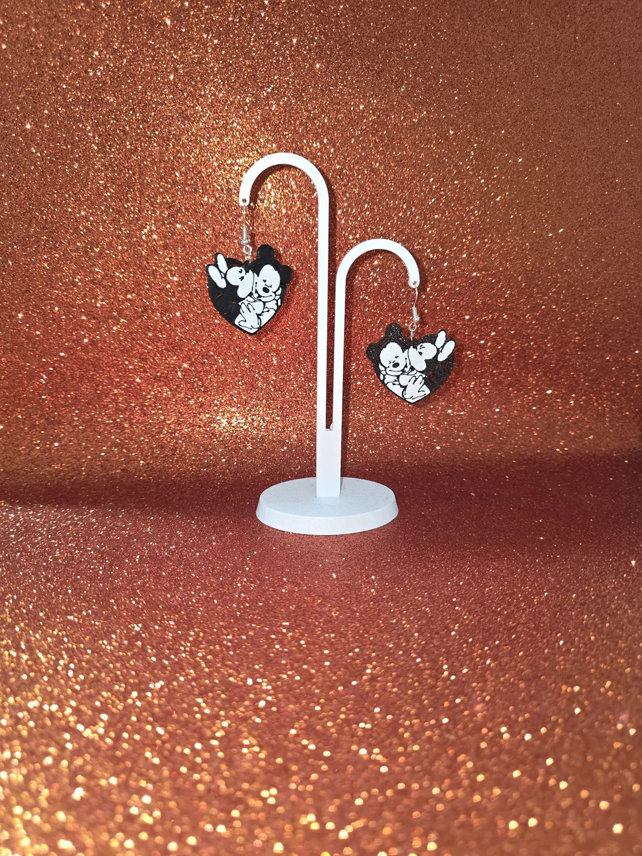 Mickey and Minnie in love earrings view 3