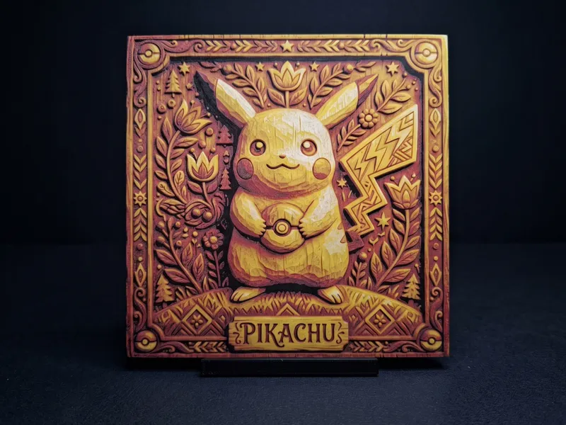 Pikachu Folk Woodart - Hueforge 