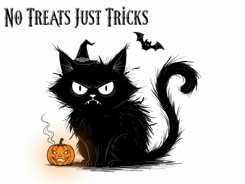 Grumpy Halloween Cat – No Treats, Just Tricks!