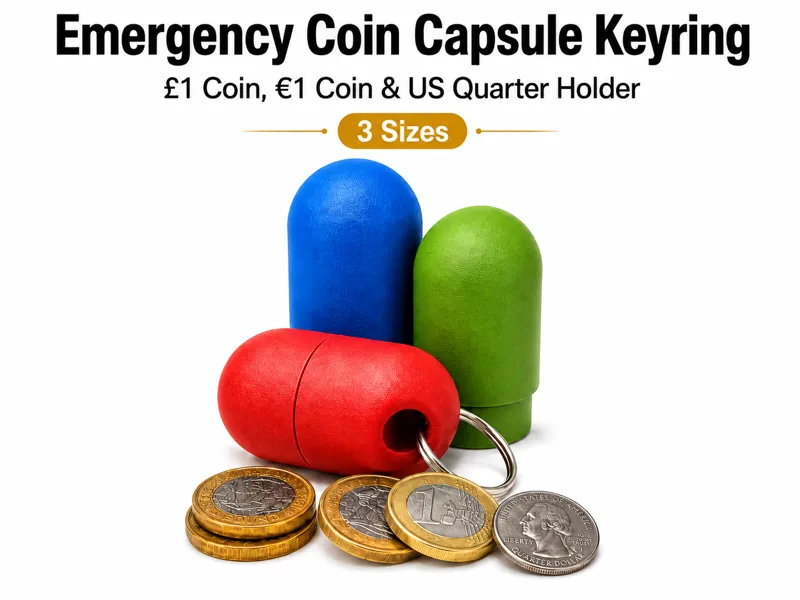 Emergency Coin Keychain – £1, €1 & Quarter Sizes