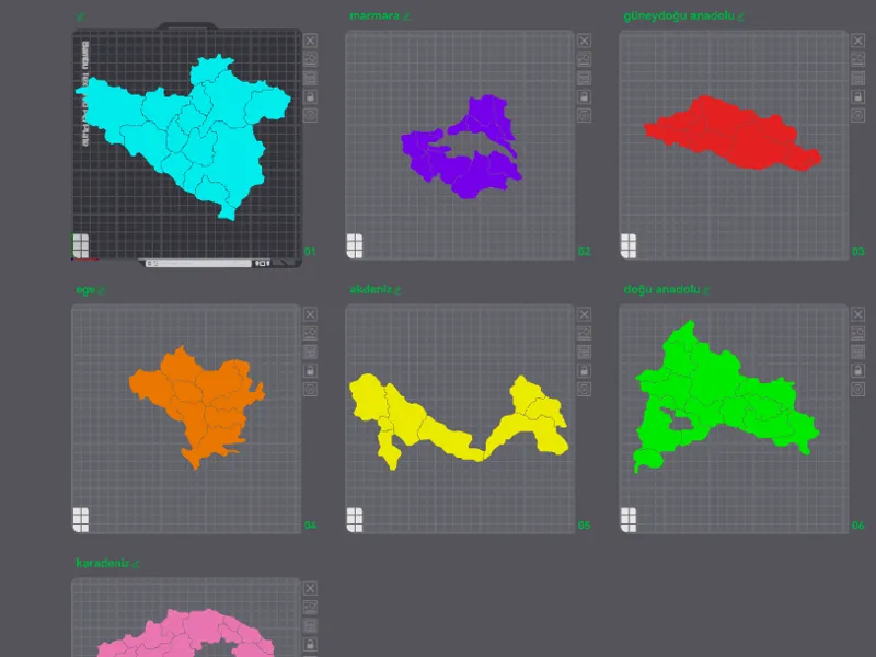 Turkey Map (Separated by Cities and Regions)