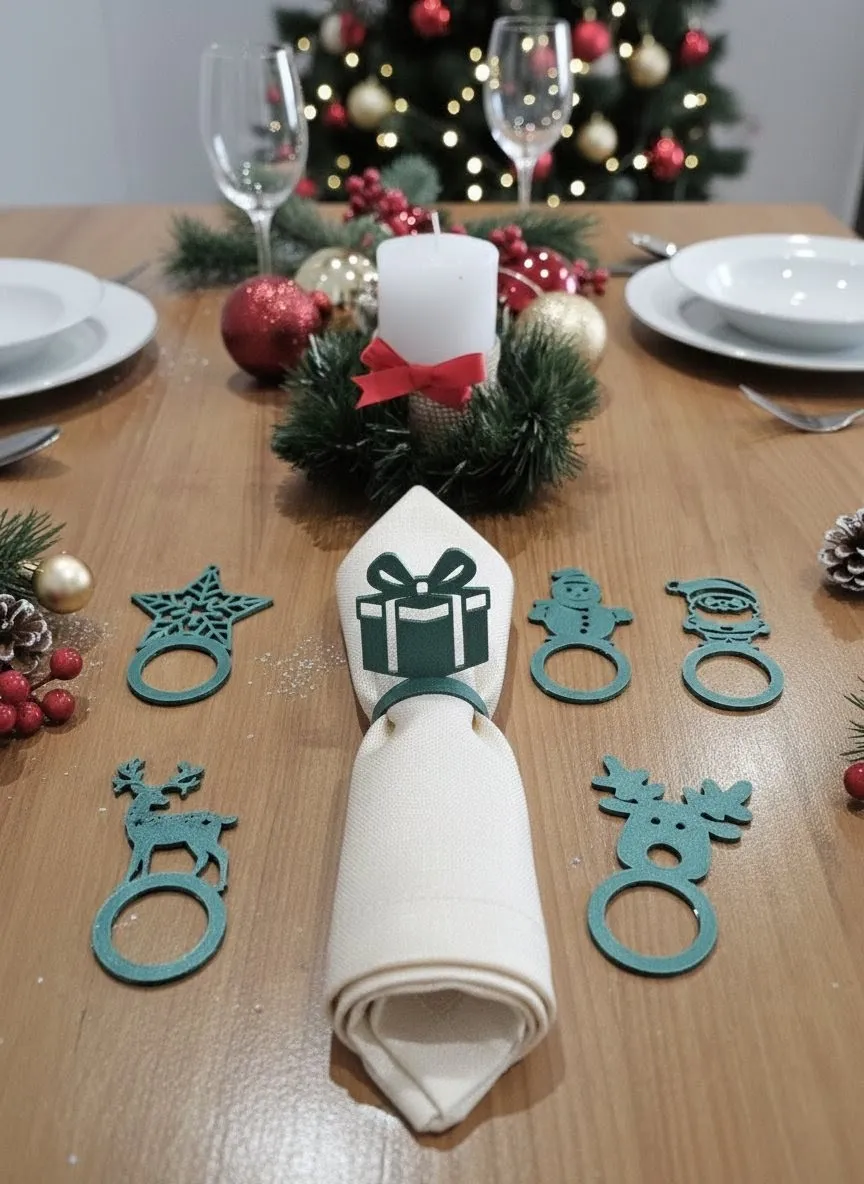 Dekoratif Yılbaşı Peçete Tutucu Seti Özel Tasarım Noel Süsü Koleksiyonluğu