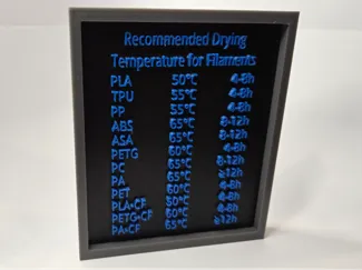 Recommended Drying Time/Temperatures for Filament
