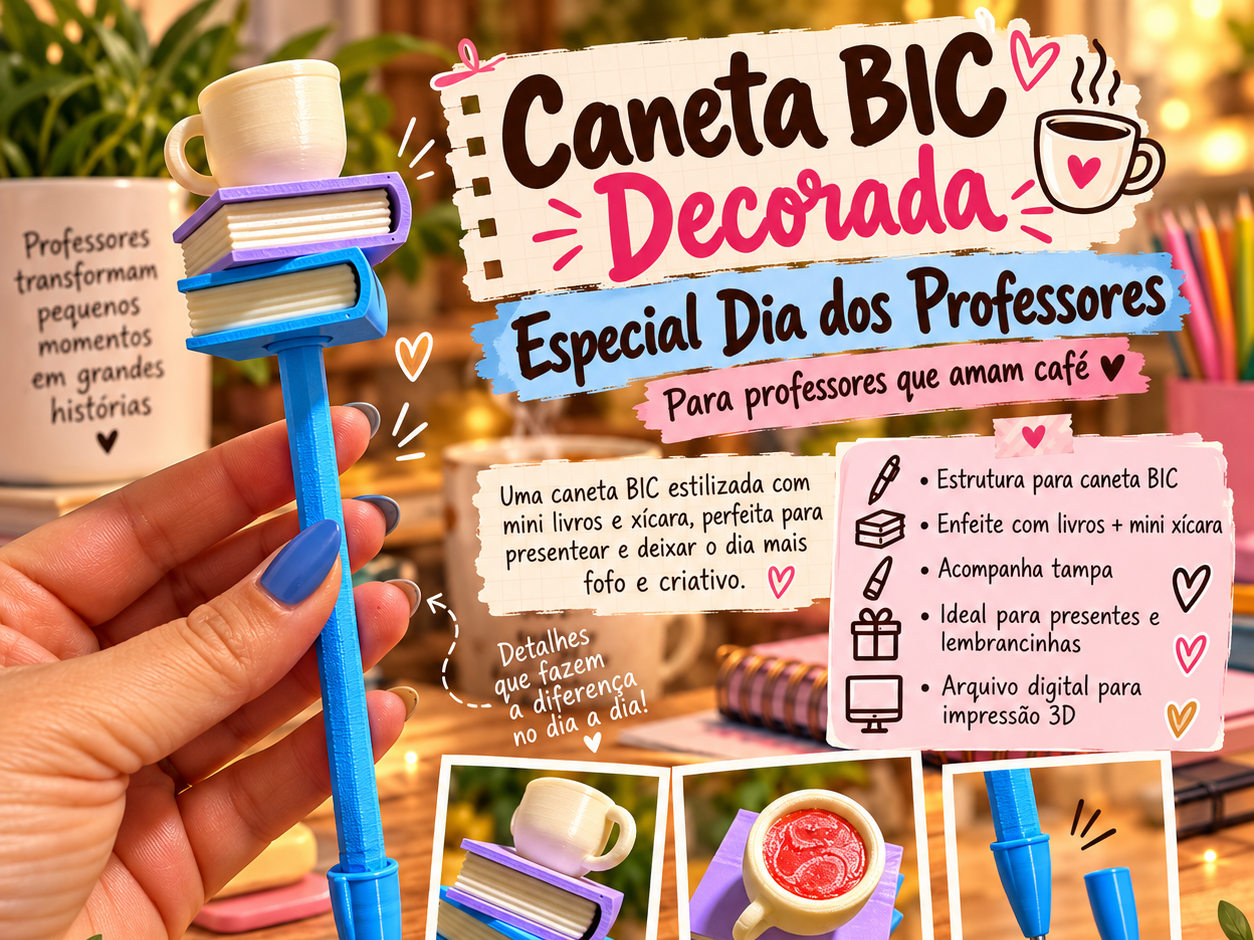 Caneta BIC Decorada Livros & Café - 1