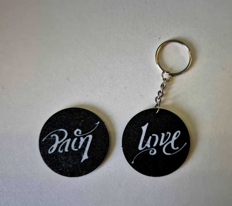 Love/Pain upside down keychain