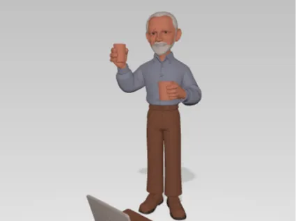 old laptop man with cup of coffee