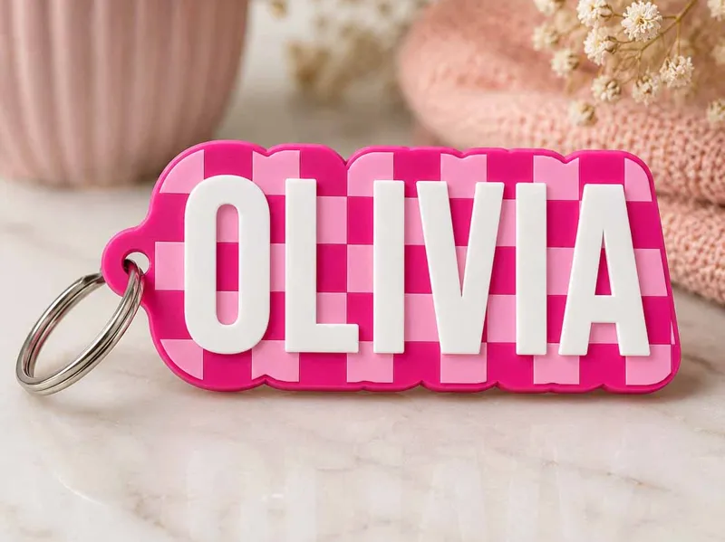 Checkered Name Tag - Olivia