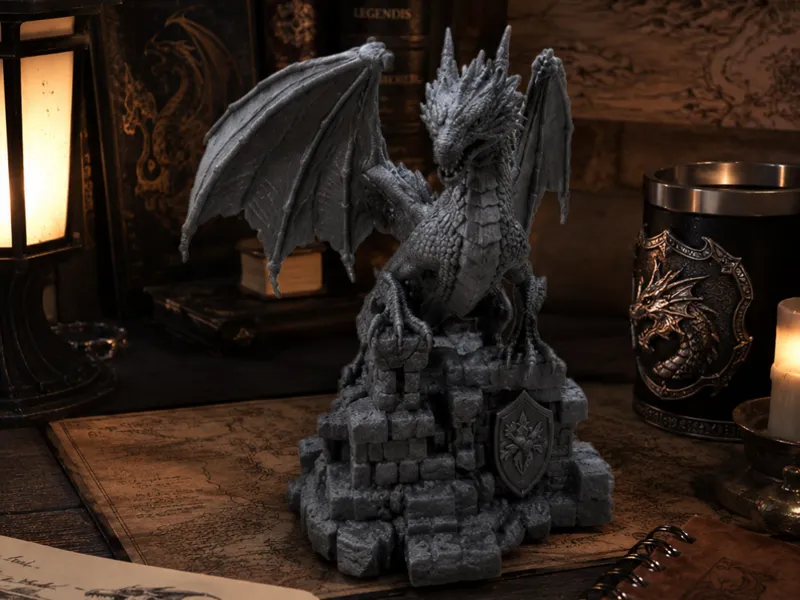 Detailed Fantasy Dragon on Ruins