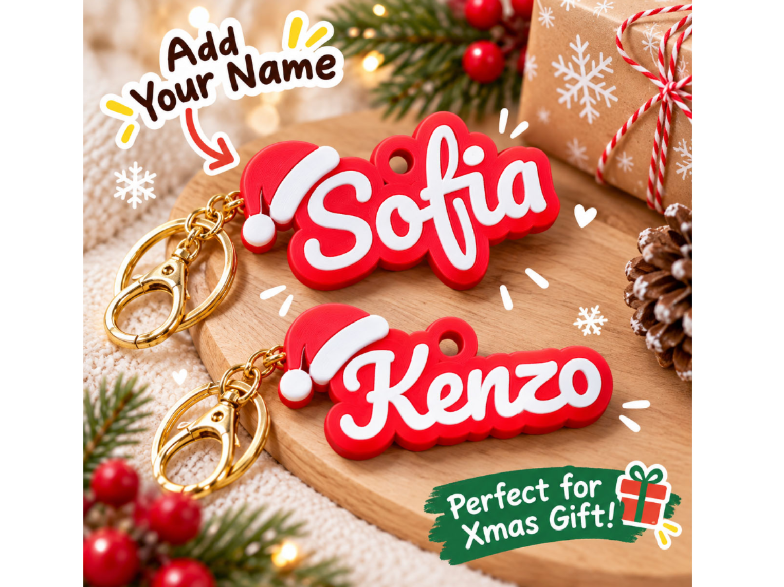 Parametric Xmas Santa Hat Name Keychain Copy - 1