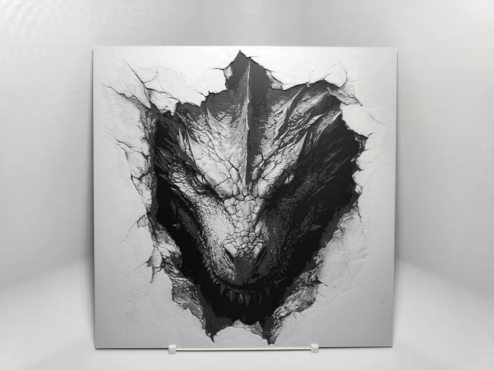 Dragon head breaching through wall - HueForge - Free 3D Print Model ...