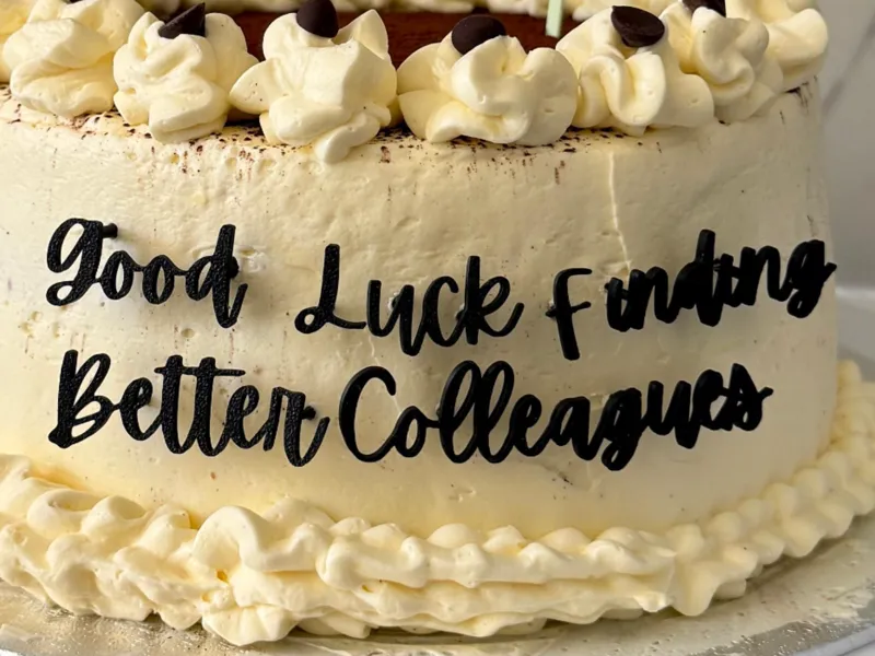 Cake topper: Good luck finding better colleagues
