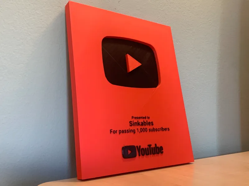 Playbutton YouTube 1k Subscribers Customisable