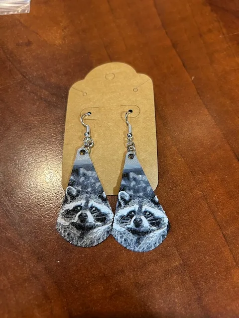 Raccoon earrings view 2