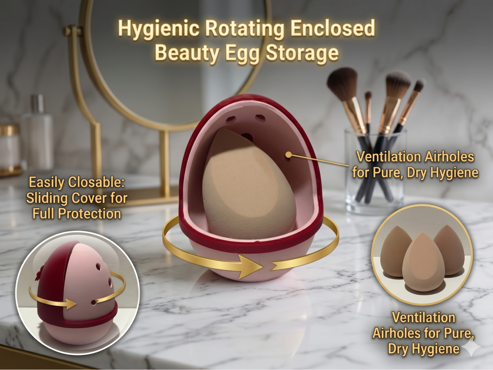 Rotating Makeup Beauty Egg Sponge Snap Fit Storage