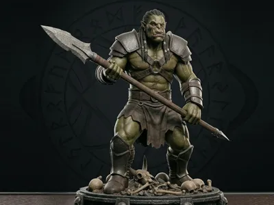 Orc warrior and spear on a bone and skull base