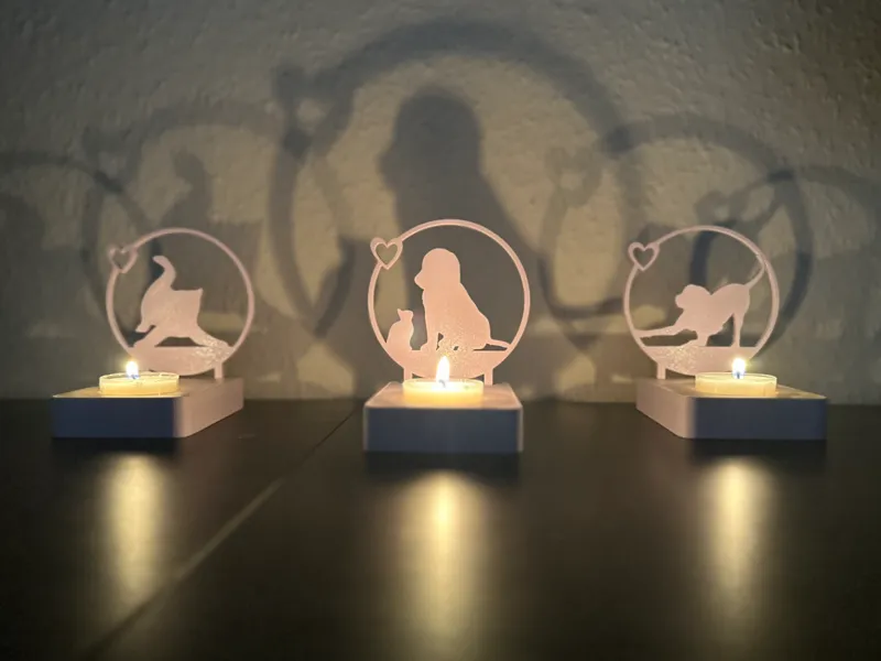 Teelichtdekoration Hund/Katze