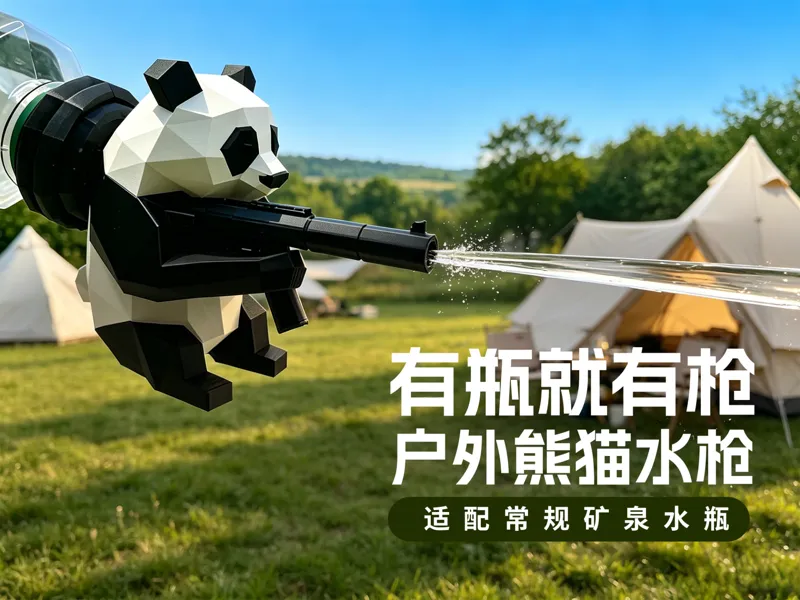 有瓶就有枪-户外熊猫水枪-不漏水-适配矿泉水瓶