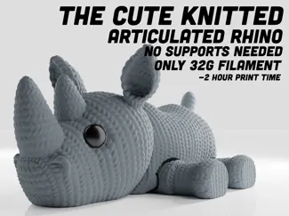 Cute Knitted Articulated Rhino - No Supports Quick