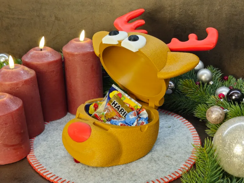 Christmas Reindeer Jar Candy Cockie Box Xmas Decor