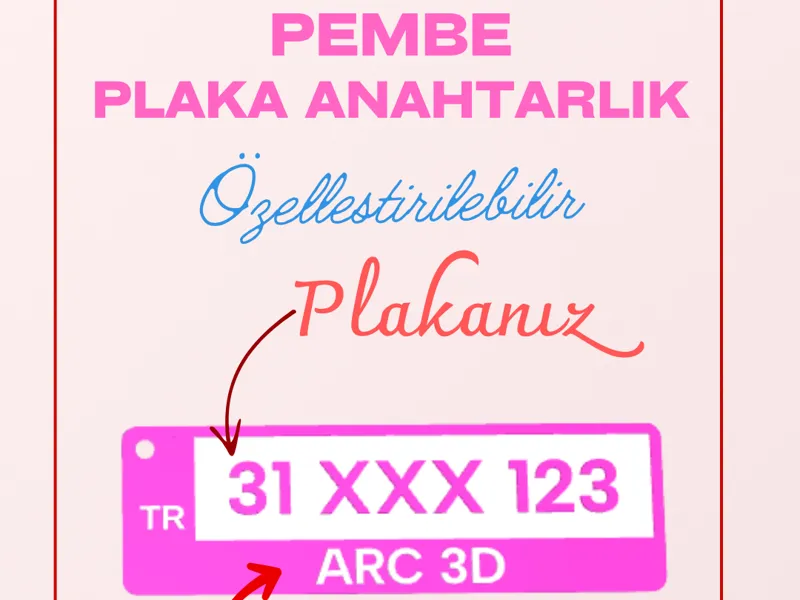 Pembe Plaka Anahtarlık - Ülke Kodu Özelleştirme