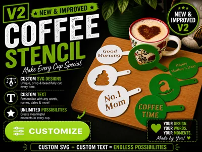Coffee Stencil Creator V2 (SVG + Text) Parametric