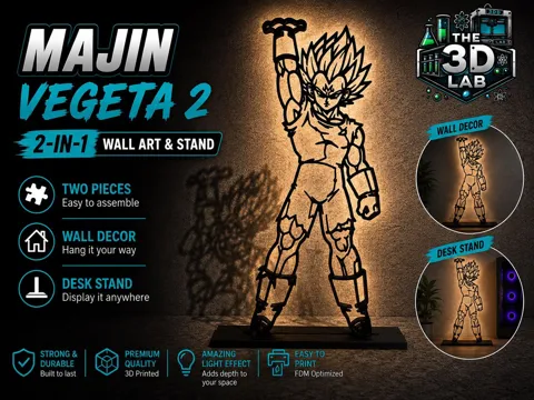 Cuadro decorativo en 3D: Majin Vegeta - 2-in-1 Wall Art & Display Stand — referencia de MakerWorld