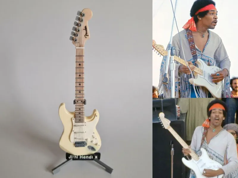 Guitar 17cm c/Cordas - Fender Strat Jimi Hendrix