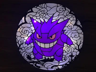 Gengar Pokemon Stained Glass Lightbox & Suncatcher