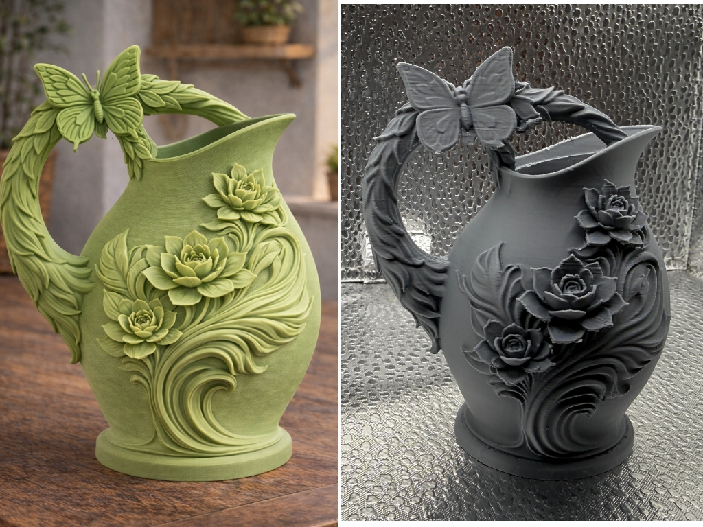 Butterfly Floral Jug Vase Nature Elegant Art Decor