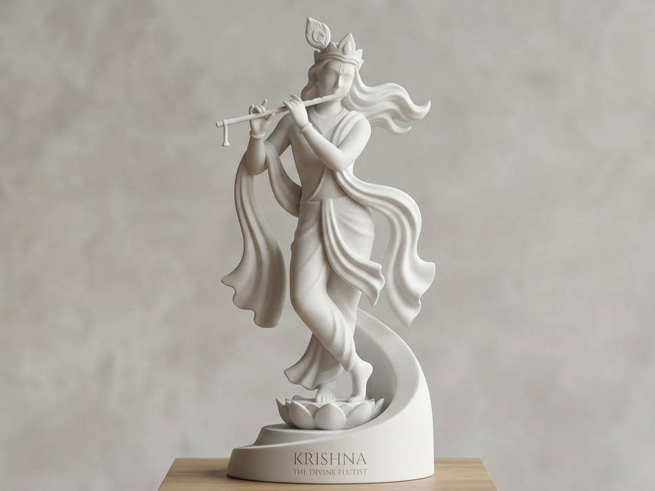 Elegant Krishna Idol on Lotus Base - 1