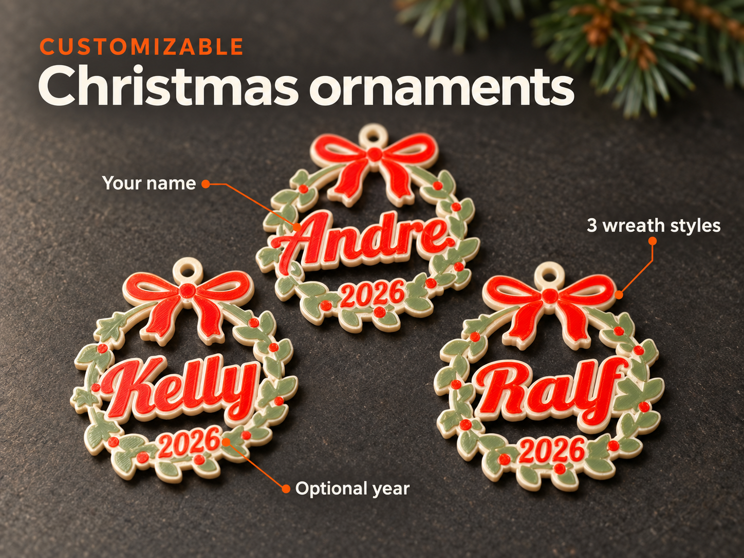 Customizable Christmas Name Ornaments – 3 Styles - 1