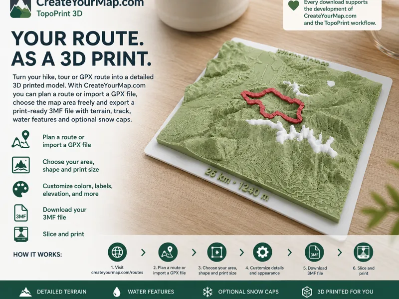 TopoPrint 3D - Custom Hiking Route Model