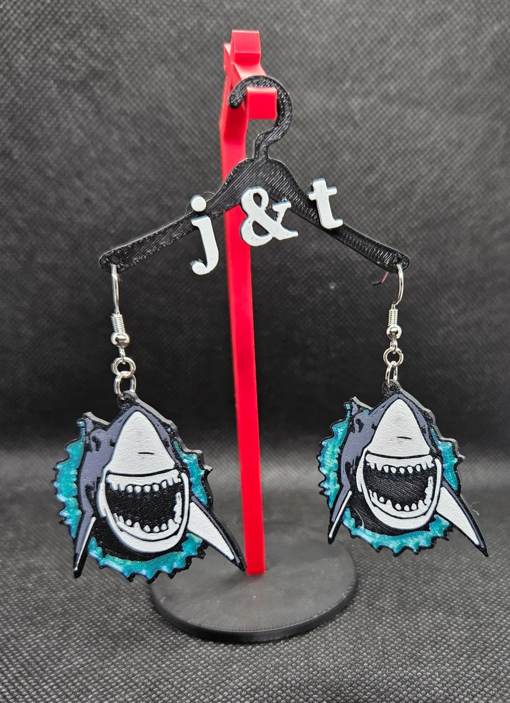 Shark breaking the water earrings view 2