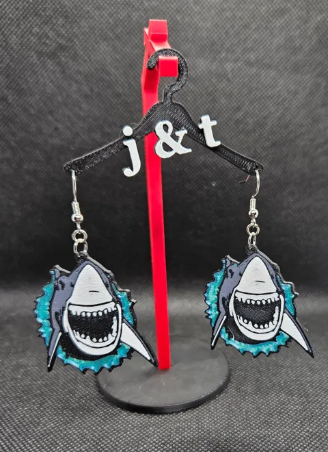 Shark breaking the water earrings view 2