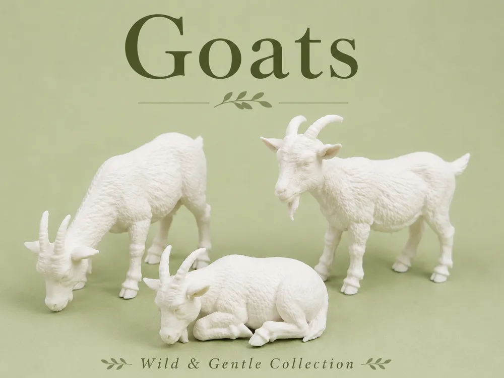 Soporte: Three Goats : Standing, Eating & Sleeping. Referencia del modelo original.